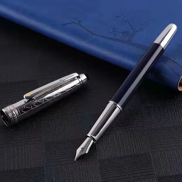 Imagem -06 - Luxo Monte mb Penchincha Bureau Stylo Série Piloto Resina Marrom Metal 14k Caneta Fonte Branco Tinta Azul Caneta 2023