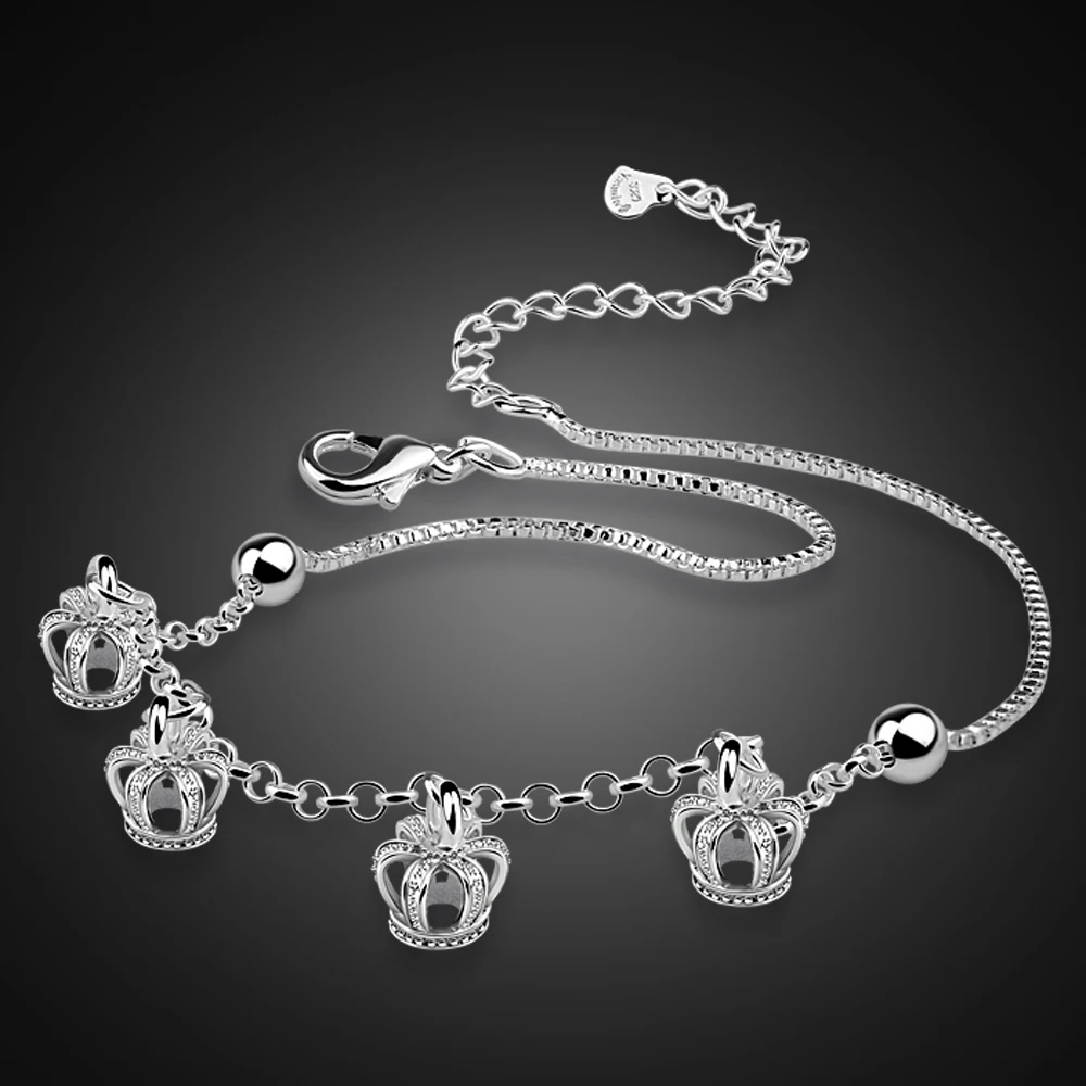 

Retro 925 Sterling Silver Ankle Crown Pendant Bracelet Foot Beach Anklets Women Fashion Chain Jewelry Even More Charming