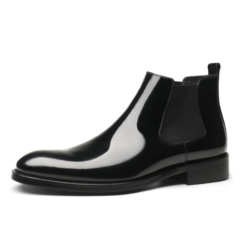 

Fashion Black Formal Mens Dress Shoes Patent Leather Chelsea Boots Male Ankle Boots