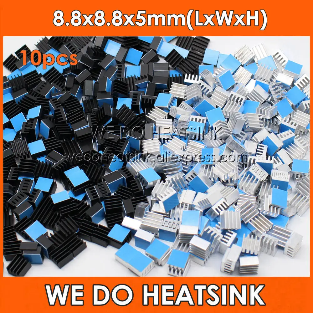 WE DO HEATSINK 10pcs 8.8x8.8x5mm Small Tiny Silver / Black Heatsink Aluminum Heat Sink Radiator Cooler With Tape Applied