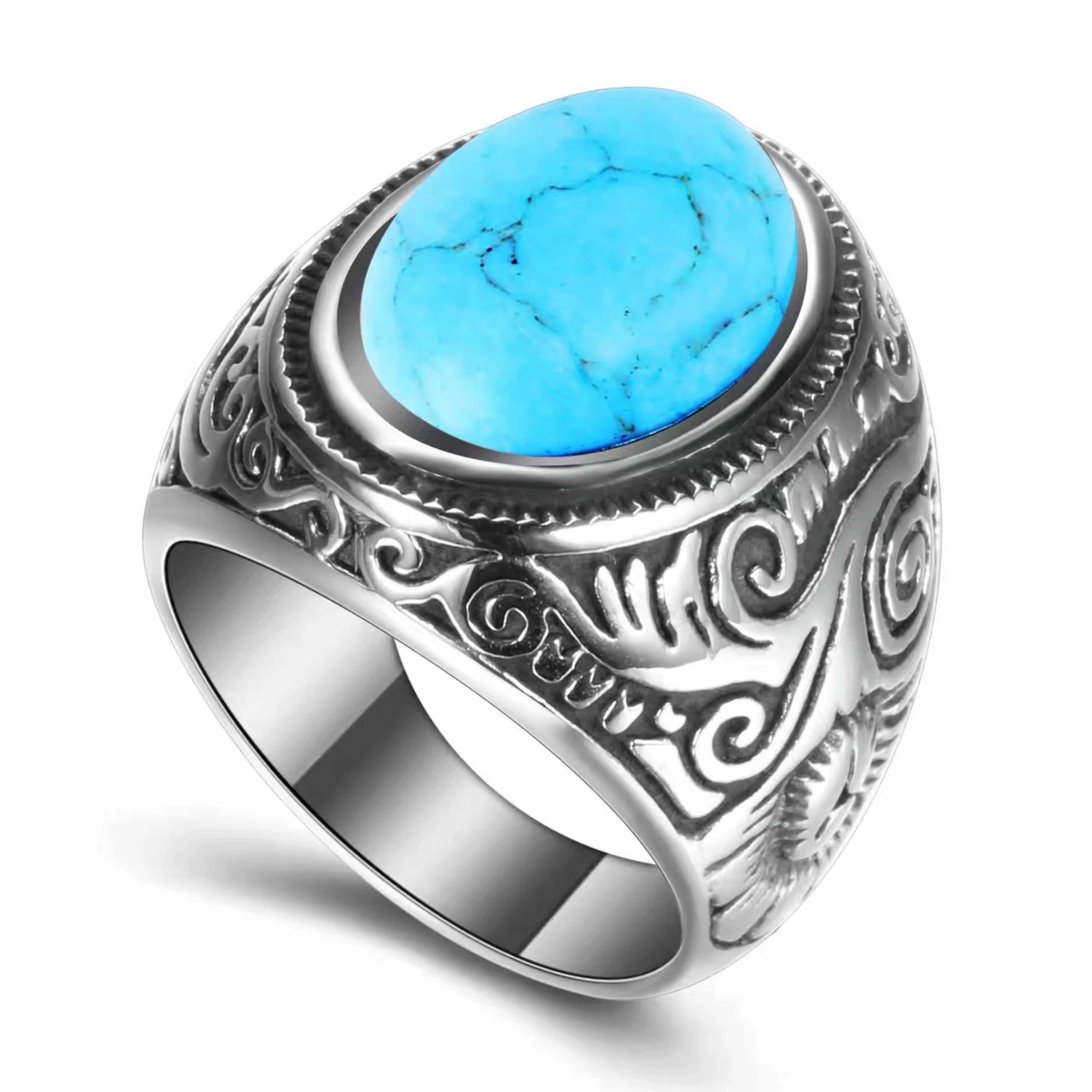 Onlysda Retro Ancient Middle East Arabic Style stone titanium steel ring Jewelry For Men Party Gifts Drop Shipping OSR298