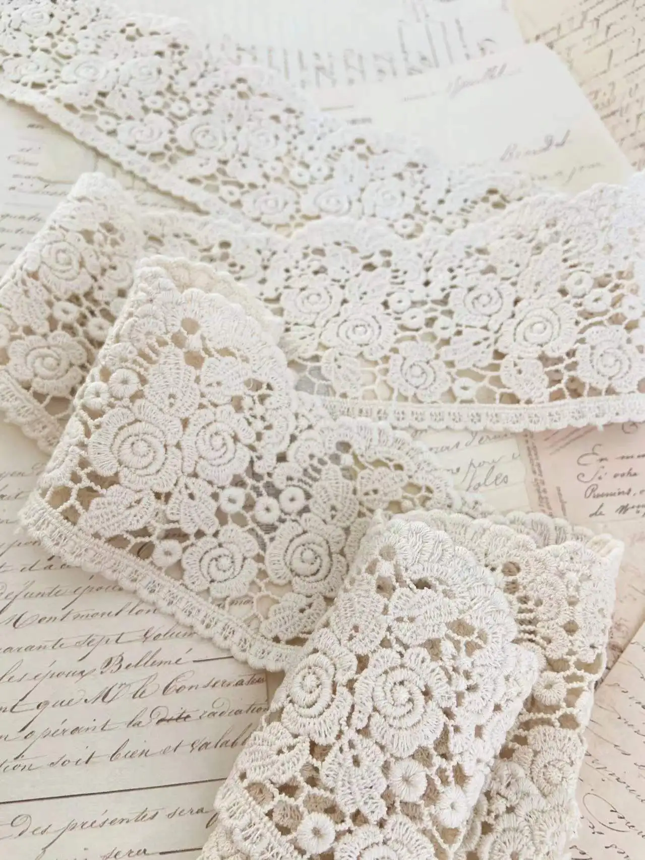 

10 Yards Cotton Guipure Lace Trim with Rose Border Embroidery Retro Hollowed Out Floral for Clothing Decoration,DIY Supplies