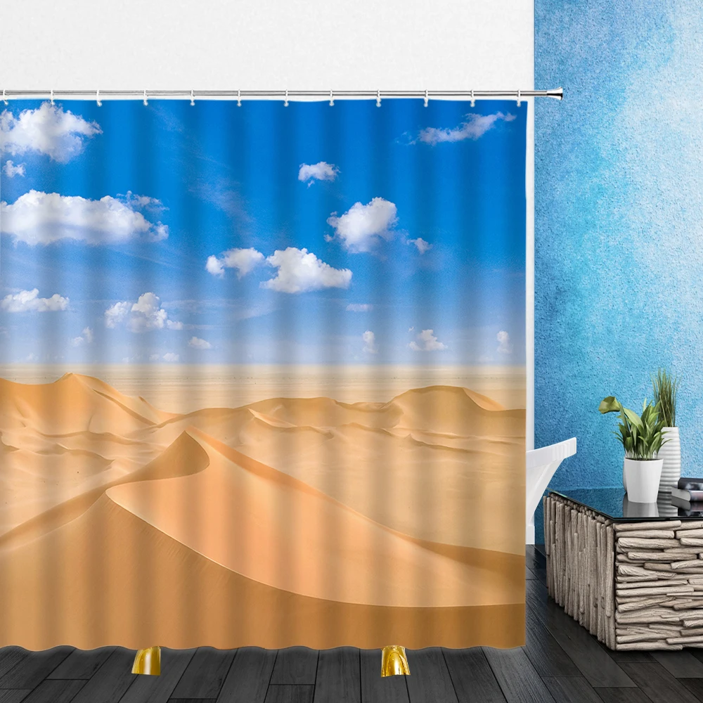 Landscape Shower Curtains Summer Desert Island Sunset Natural Scenery 3D Bathroom Home Decor Waterproof Polyester Cloth Curtain