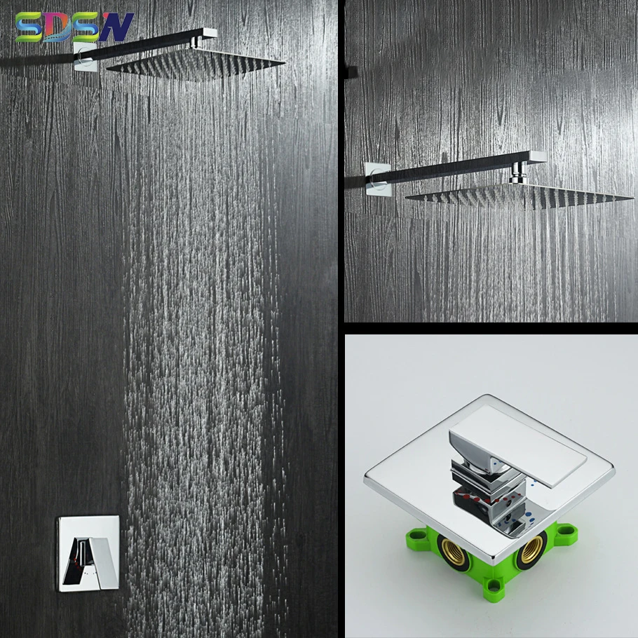 

Concealed Shower Set SDSN 12 Inch Bathroom Shower Head Rainfall Top Shower Copper Bathtub Mixer Faucets Chrome Bath Shower Sets