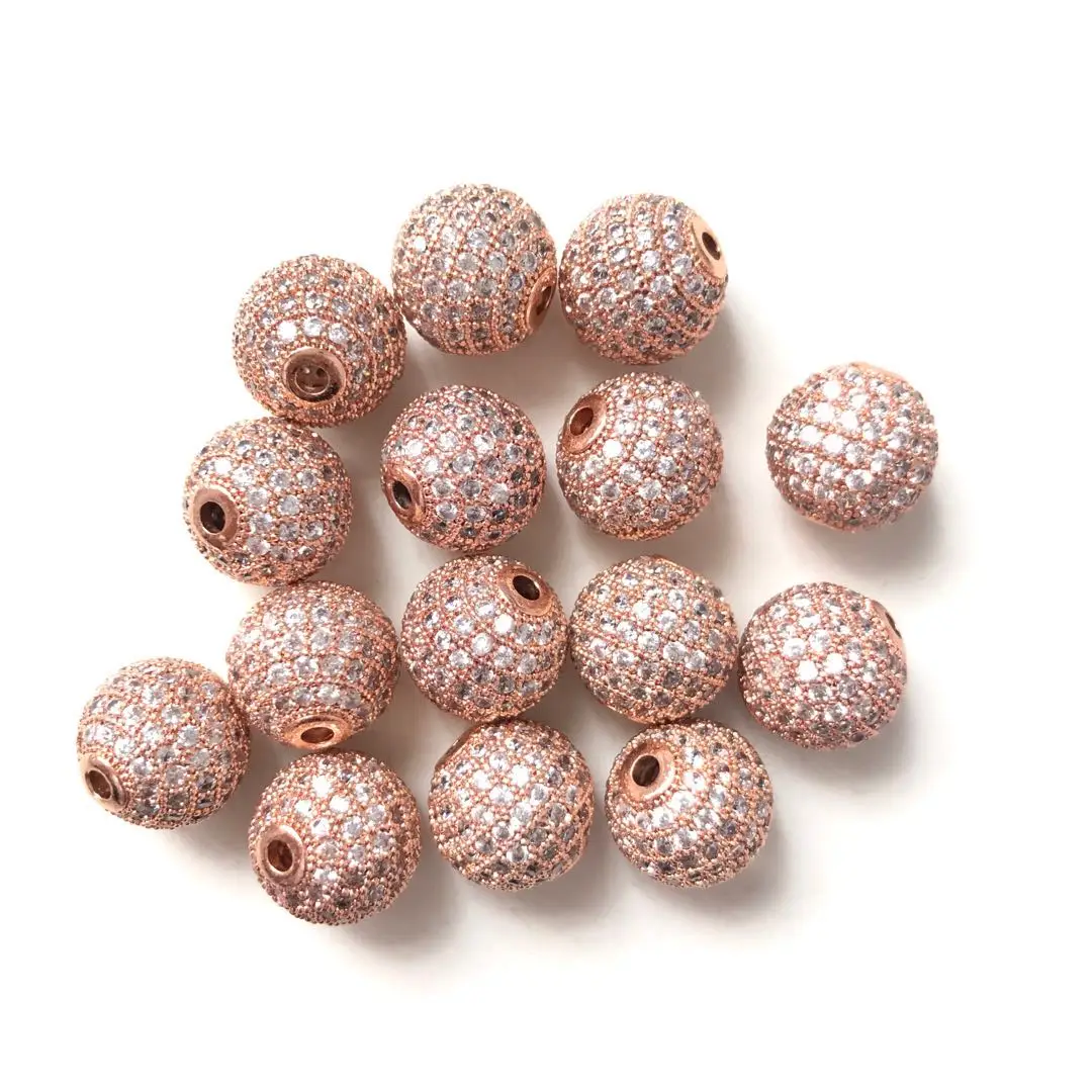 10pcs/Lot 12mm Clear Disco Ball Spacers Beads for Women Bracelet Making Bling Zirconia Paved Accessory Gold-Plated Waist Jewelry
