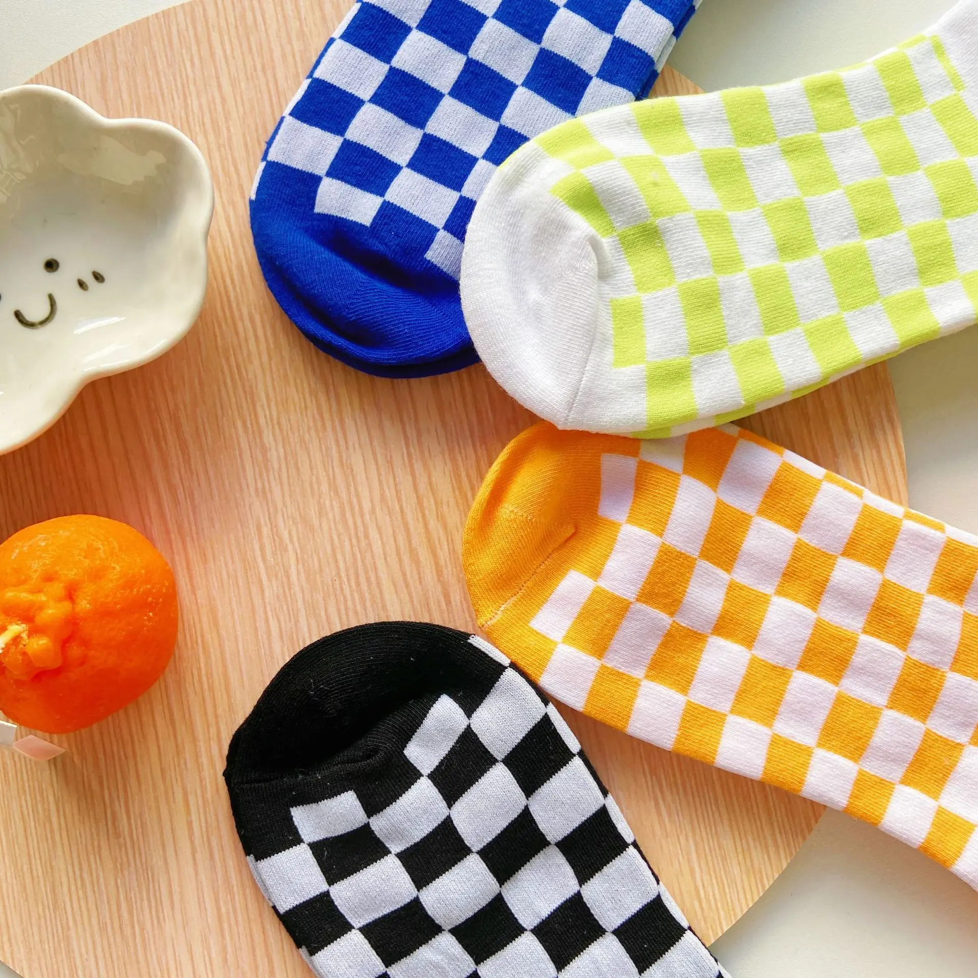 Unisex Men Women Harajuku Trend Checkerboard Socks Korea Geometric Checkered Socks Men Hip Hop Cotton Streetwear Novelty Socks