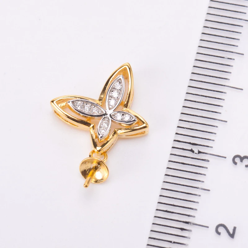 Flora Design Double Color Silver&Gold Color Pendant Mountings S925 Sterling Silver Pendant Jewelry Components 3Pcs/Lot