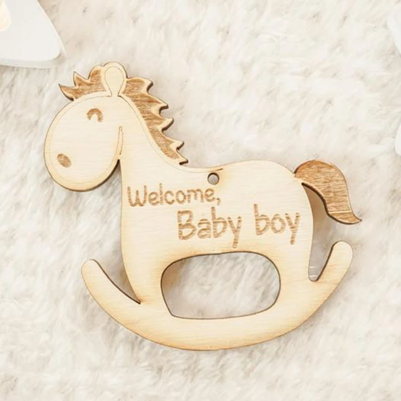 20pcs Welcome Baby Boy Rocking Horse customized wood tags craft wood wood decor