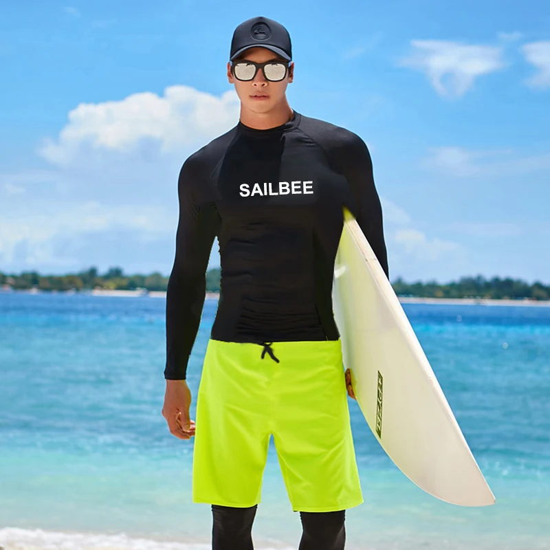 SAILBEE الرجال UV حماية ملابس السباحة طويلة الأكمام ملابس السباحة رجالي Rashguard تصفح طفح الحرس تصفح قميص للسباحة الشراع هبوط السفينة #3
