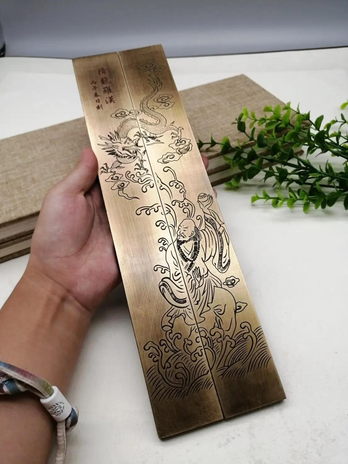 

China painting calligraphy auxiliary tool metal crafts Paperweight-Dragon subduing arhat-Paper weight home decor