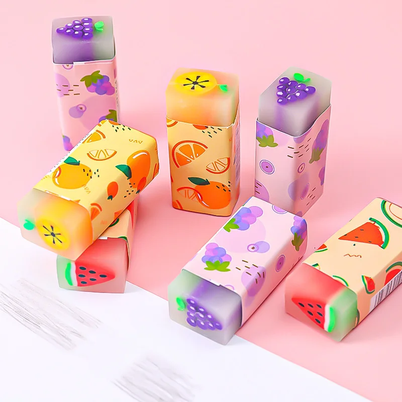 Ellen Brook 1 PCS Cute Kawaii Creative fruit Eraser Rubber Stationery School Supply Novelty Lovely Eraser