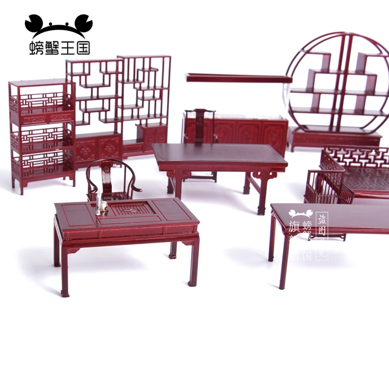 1:25 Miniatuur Chinese Meubels Houten Bed Tafelkast Kast Miniatuur Item Voor Interieur Poppenhuis Accessoires