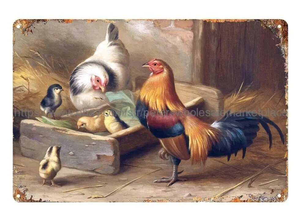 

Hunt Chickens Chicks barn farmyard metal tin sign room metal art