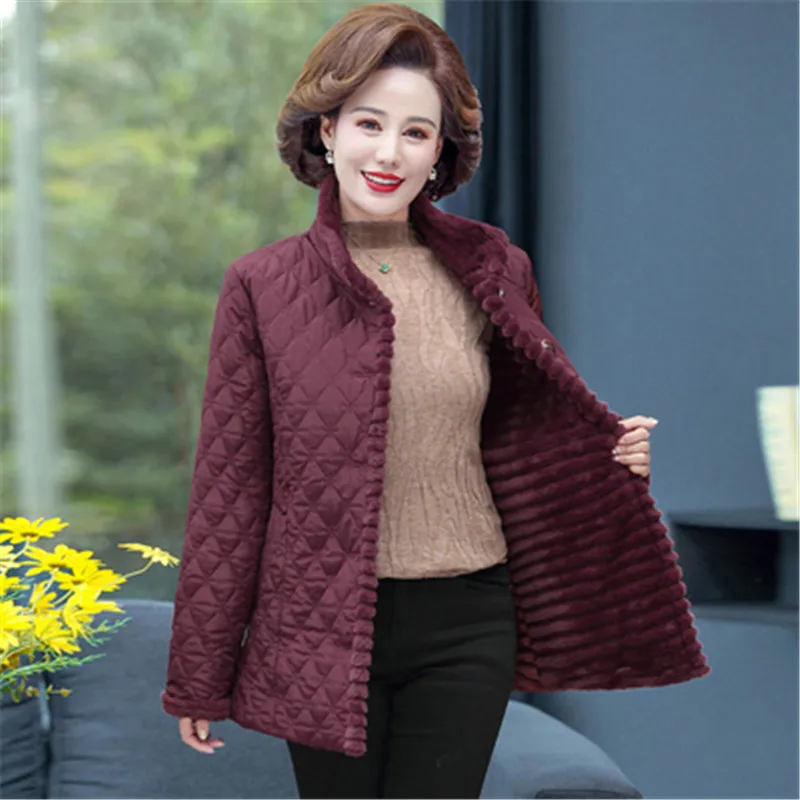 

Middle Age Women Winter Top Mother Clothes Plus Large Female Plus velvet Parka Thick Warm Coat Rabbit Fur Outerwear A66