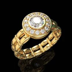 Huitan Luxury Gold Color Wedding Rings Women Personality Watch-shaped Design Anniversary Party Finger Rings Statement Jewelry