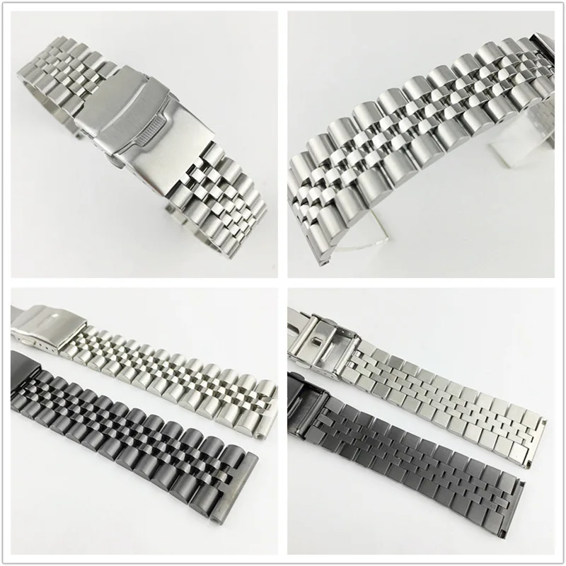 Silk Glossy Stainless Steel watchband 18mm 20mm 22mm 23mm 24mm 26mm Watch Band Double Lock Buckle Replacement Watch Strap w Tool