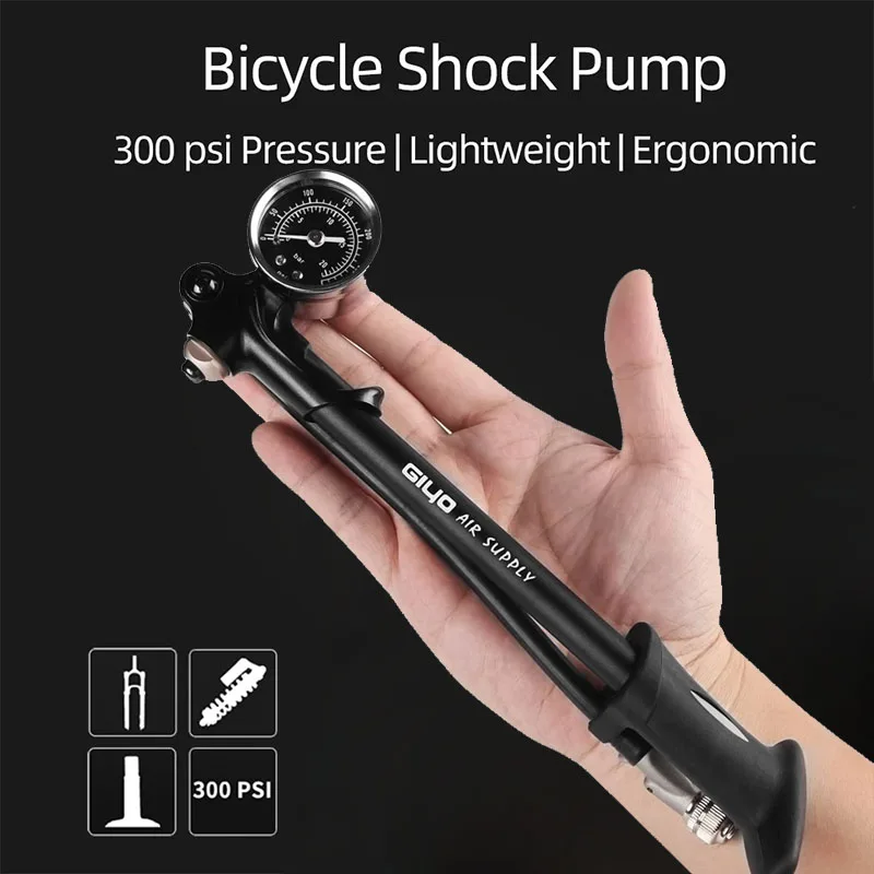 Foldable 300psi Bicycle Air Shock Pump High-pressure MTB Road Bike Tire Pump with Lever & Gauge for Fork & Rear Suspension Bike