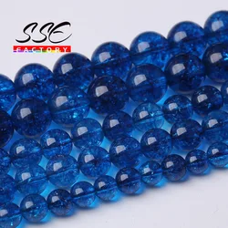 AAAAA Blue Crackle Quartz Stone Beads Blue Crystal Round Loose Beads For Jewelry Making DIY Bracelet Accessories 4 6 8 10MM 15
