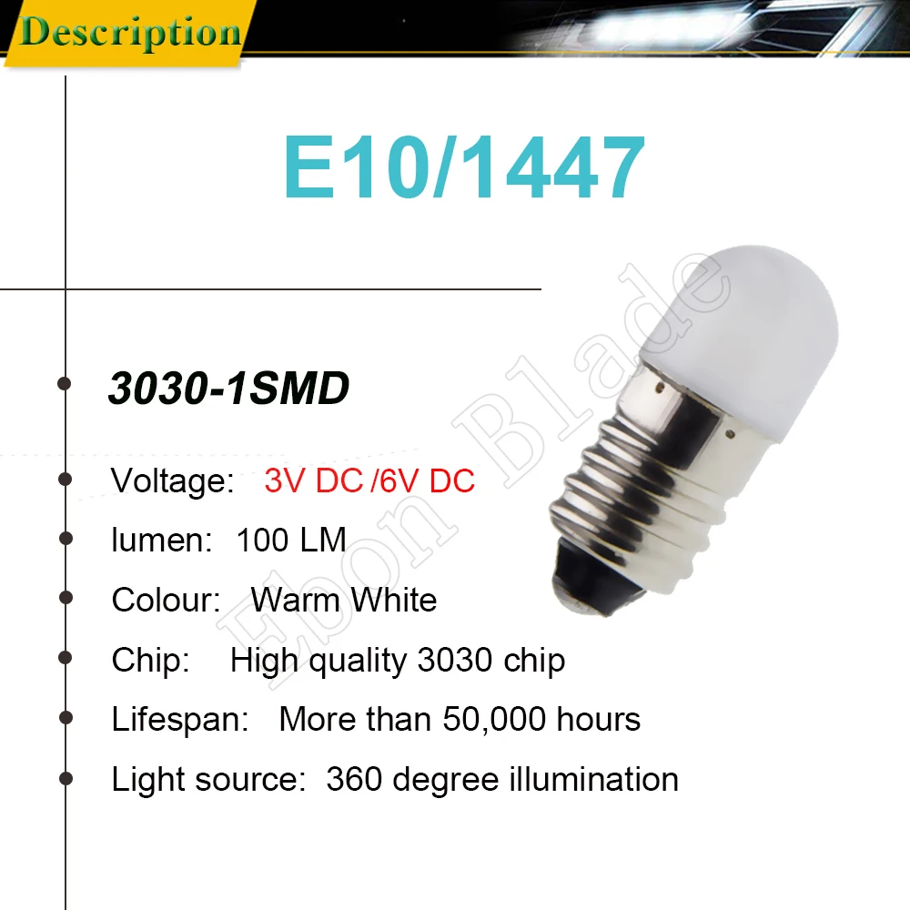 Pair E10 1447 Screw LED Bulb 3 Volt 6 Volt For Flashlight Replacement Bulb Torch Work Light Lamp 100Lumen Warm White 3V 6V DC