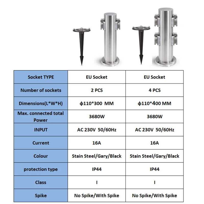 Outdoor Socket With Spike 2 4-Way EU Sockets Waterproof Energy Column For Garden Décor Lawn Mower Electrical Outlet Power Supply