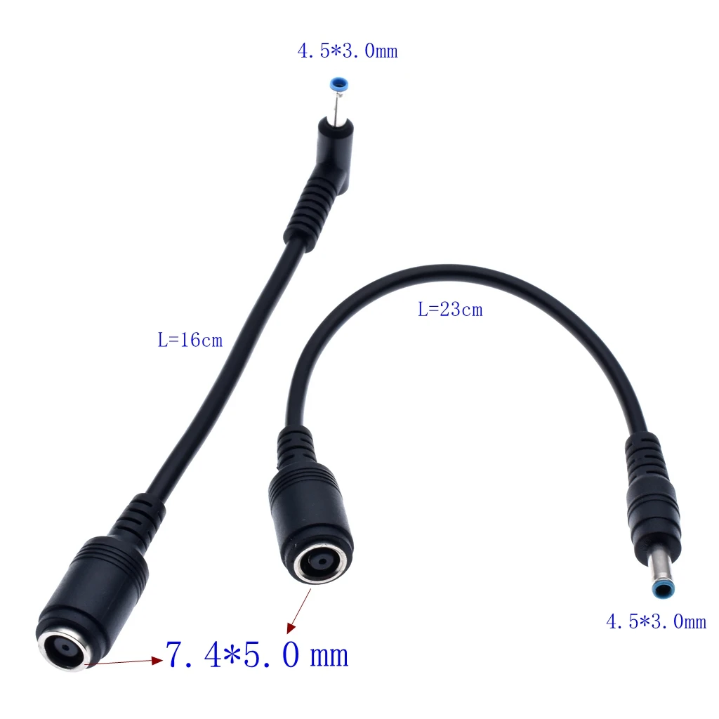 DC jack 7.4 *5.0 mm Female to 4.5 *0.6 / 4.5*3.0 mm Male Blue DC Power Charger Adapter 90 / 180 degrees for HP Ultrabook