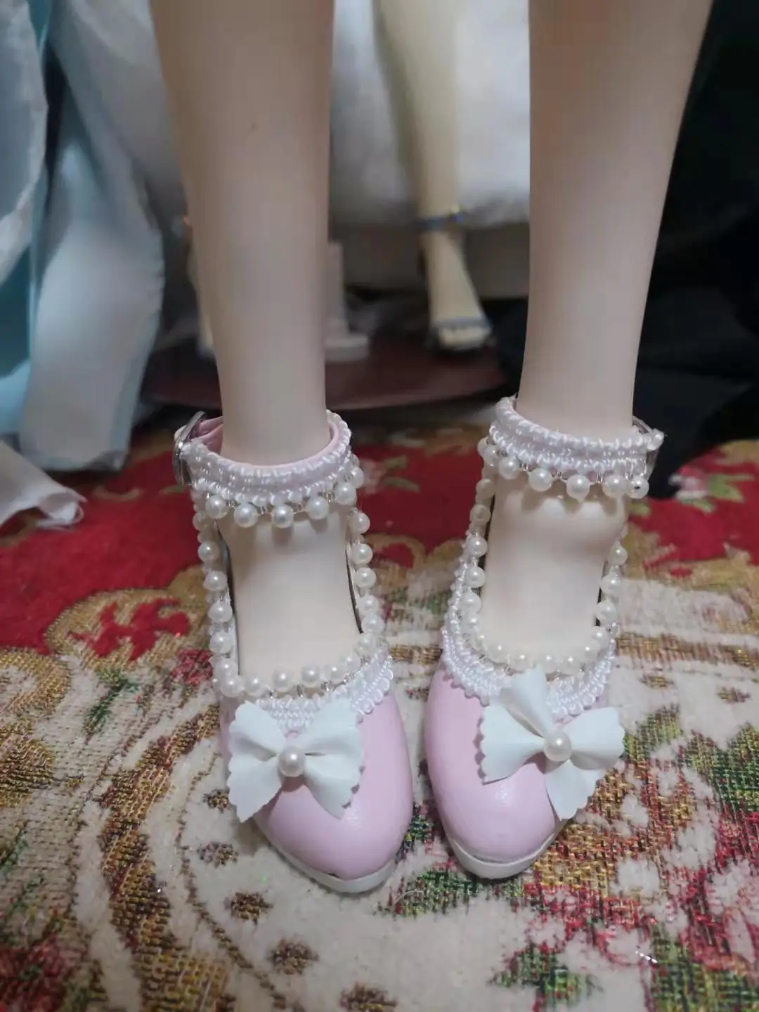 

BJD doll shoes Suitable for with 1/3 size SD DD fashion bow pearl white powder 2 color PU high heels doll accessories