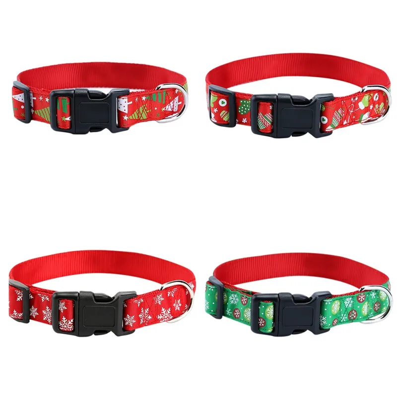 Christmas Dog Collar Adjustable XMAS Printed Boy Girl Collar Nylon Necklace Puppy Gift Small Dog Chihuahua