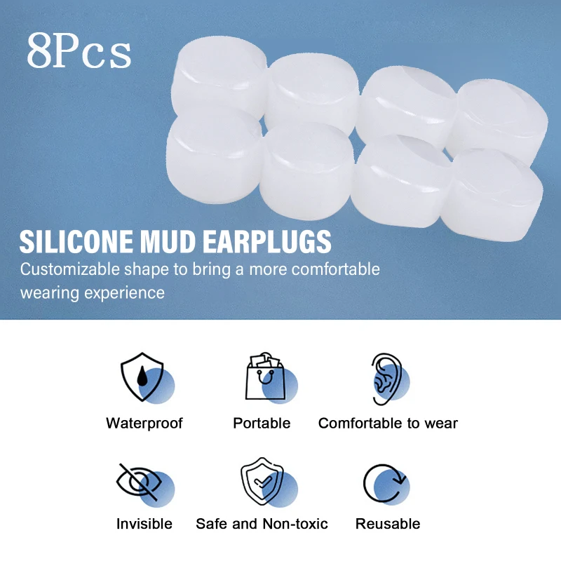 8Pcs Noise Prevention Noise Reduction Soundproof Silicone Earplugs Travel Sleep Study Ear Plugs Swimming Protective Earmuffs