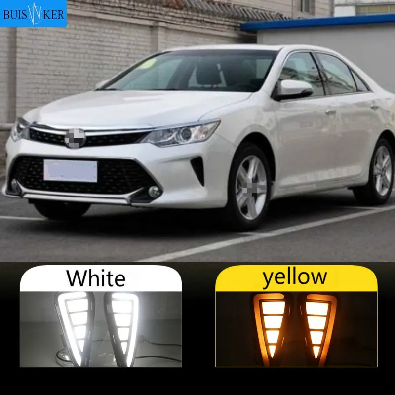 

1 Set LED DRL Daytime Running Lights Daylight Fog Lamp Cover With Yellow Turning Signal For Toyota Camry 2015 2016 2017