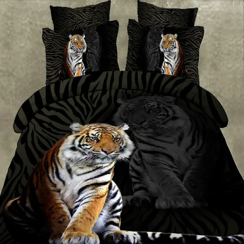 vivid 3d wild tiger bedding set duvet/doona cover bed sheet pillow cases 4pcs queen size velvety bedclothes