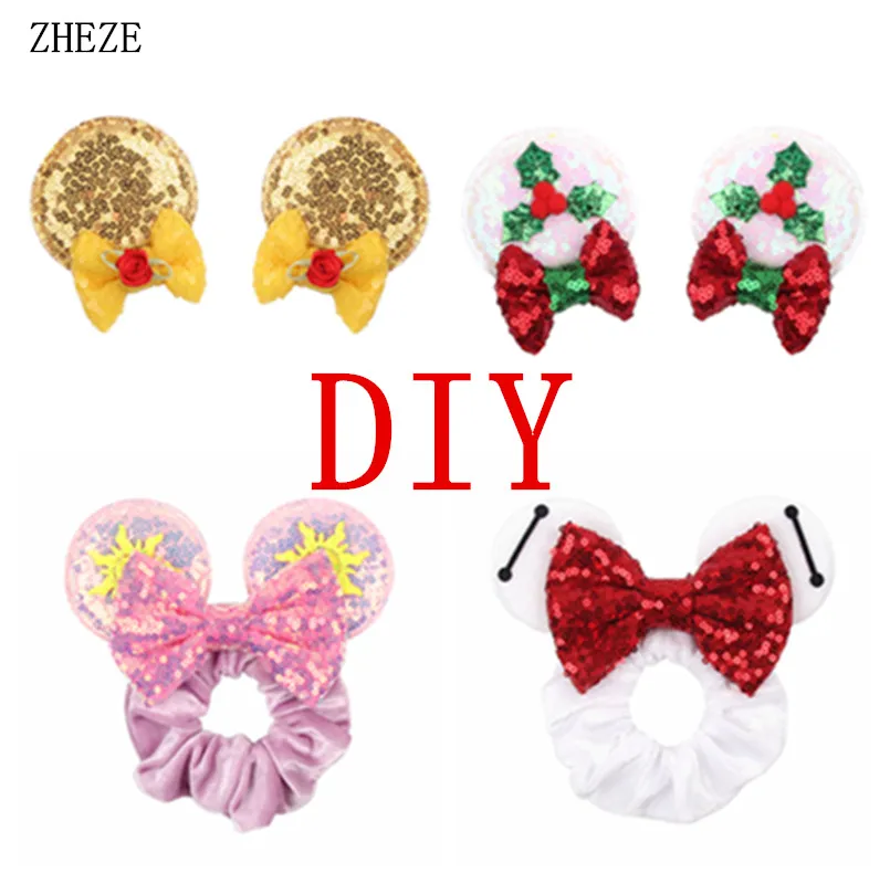 10 Pairs/Lot Glitter Sequins 2.8\'\' Mouse Ears Headwear Trendy Cute Kids Headband Girls DIY Hair Accessories