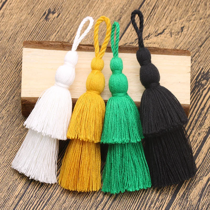 12cm Double Layers Tassel Fringe Hanging Rope Purl DIY Jewelry Craft Cotton Tree Shape Tassels Dangle Bags Cellphone Decoration