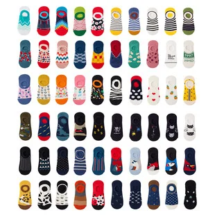 5Pairs Fashion Cartoon Animal Spring Summer Unisex Men Women Silicone Anti-Slip Cotton Sock Funny Fruit Slippers Invisible Socks