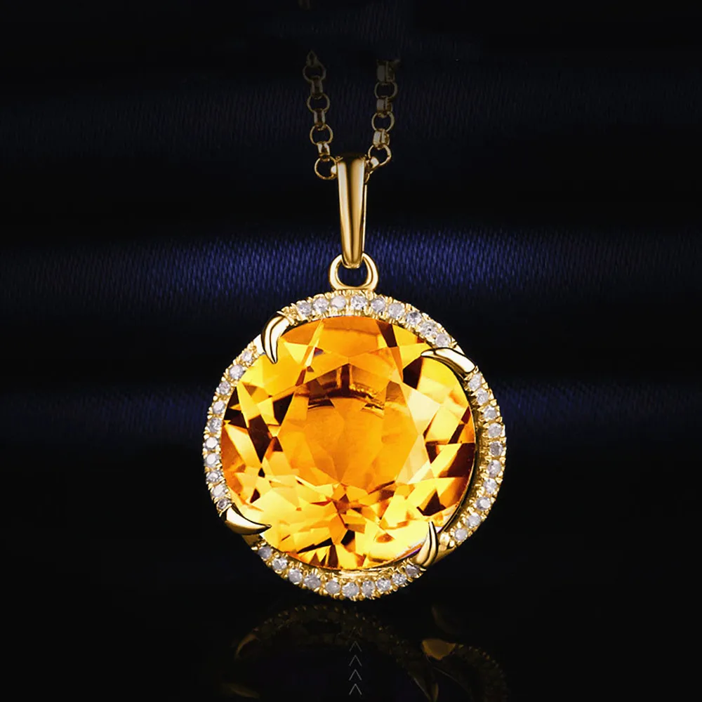 

Elegant flower yellow crystal citrine gemstones diamonds pendant necklaces for women 18k gold color choker jewelry bijoux gifts