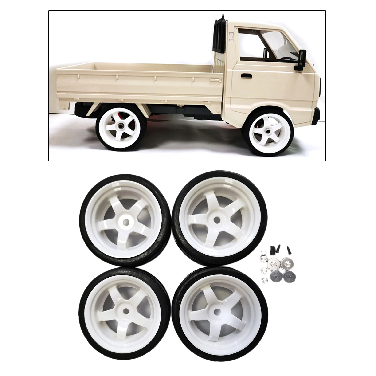 4 pcs RC Car Drift Rubbe Tires with Wheel Rims for WPL D12 1:10 RC Truck Upgrade Parts On-road Wheels Assembly Parts