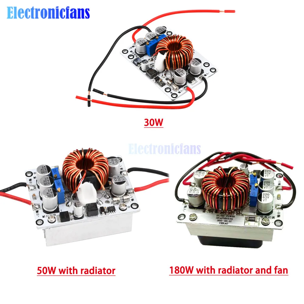 DC 10-70V to 5-58V 8A Step Up Down Regulator Constant Current Automatic Buck-boost Power Module with Radiator Fan 30W 50W 180W