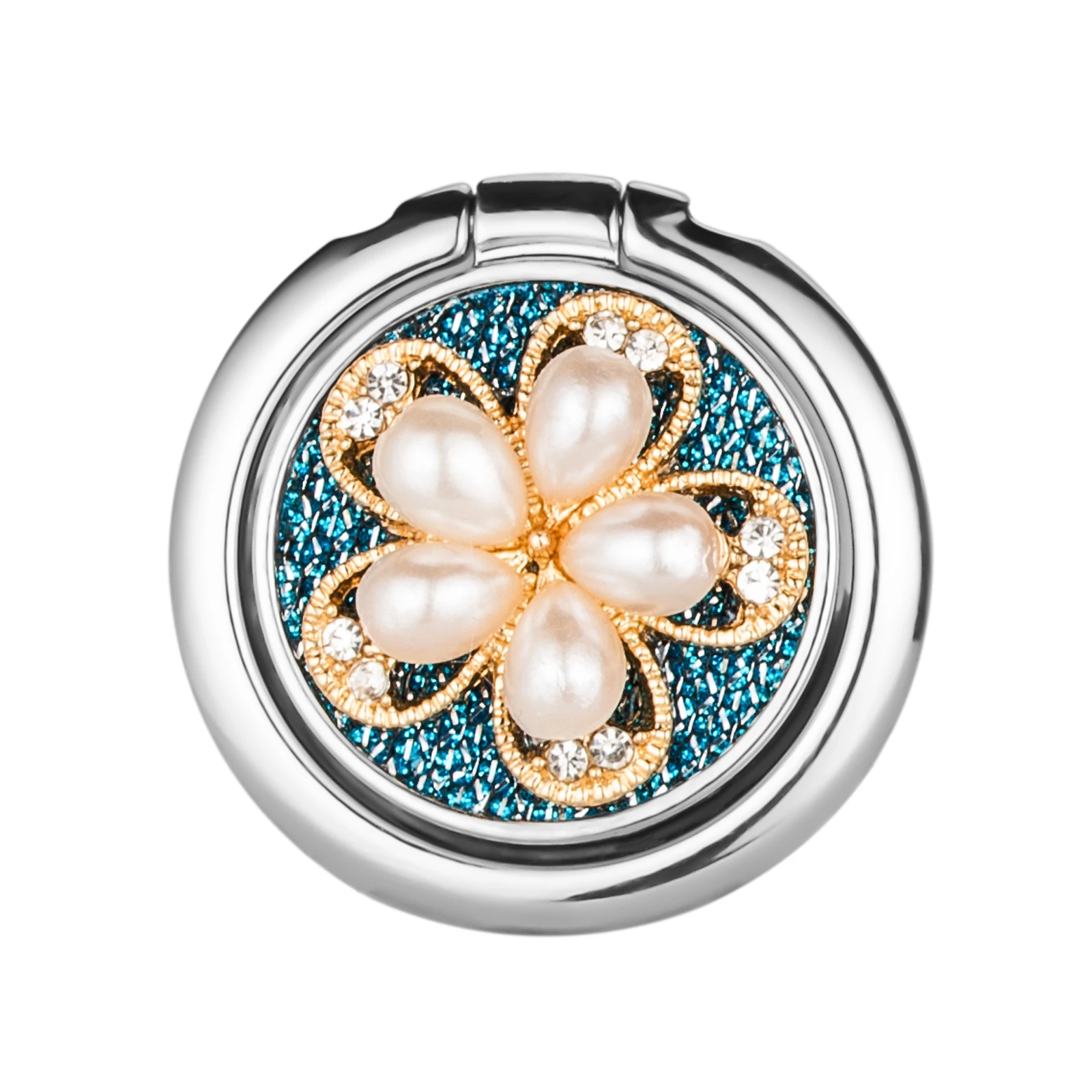 الموضة الفاخرة العالمي بريق اللؤلؤ مرصع بالجواهر زهرة المعادن البنصر الهاتف المحمول قبضة مستديرة حامل حامل آيفون سامسونج