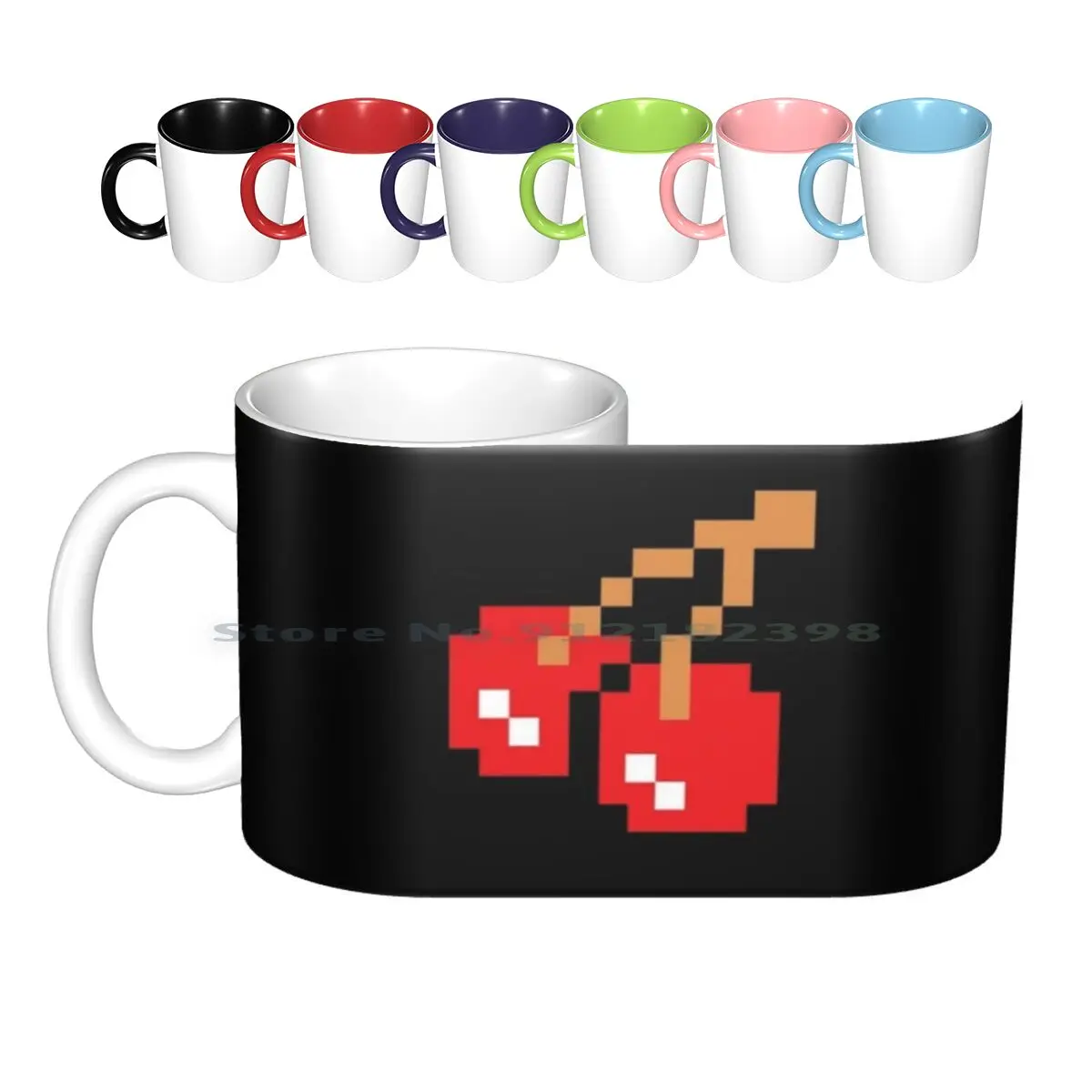 8-Bit Cherry Ceramic Mugs Coffee Cups Milk Tea Mug Pixel Pixelated Pac 80 80s Game Old Retro New Video Games Arcade Donkey Kong