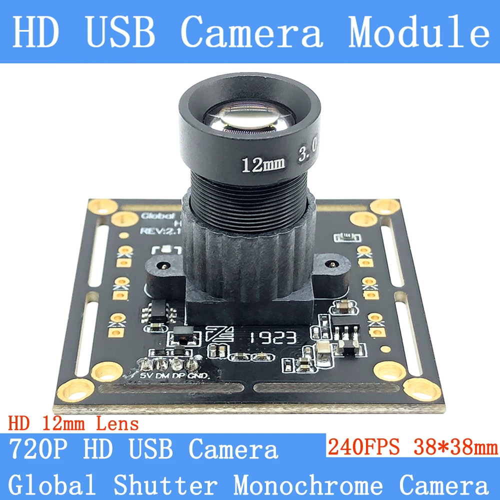 

Plug Play HD 120FPS 240FPS USB Camera Module Wide Angle 720P Global Shutter Monochrome OTG UVC Surveillance Webcam Linux