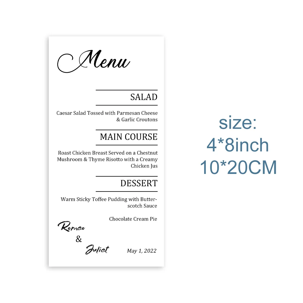 Minimalist Elegant Printed Menu, Wedding Dinner Menu, Table Menu, Party Reception, Simple, Romantic, Elegant, Calligraphy