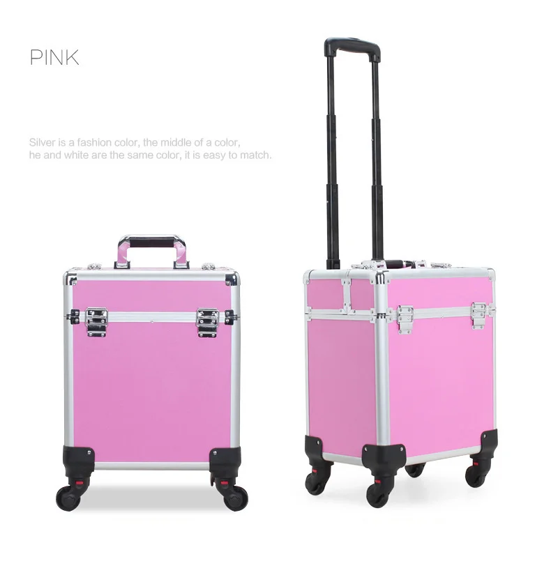 Professional Trolley Cosmetic Case, Portable Suitcase, Makeup Organizer with Wheels, Large Capacity Luggage Box, Nail Art Contai