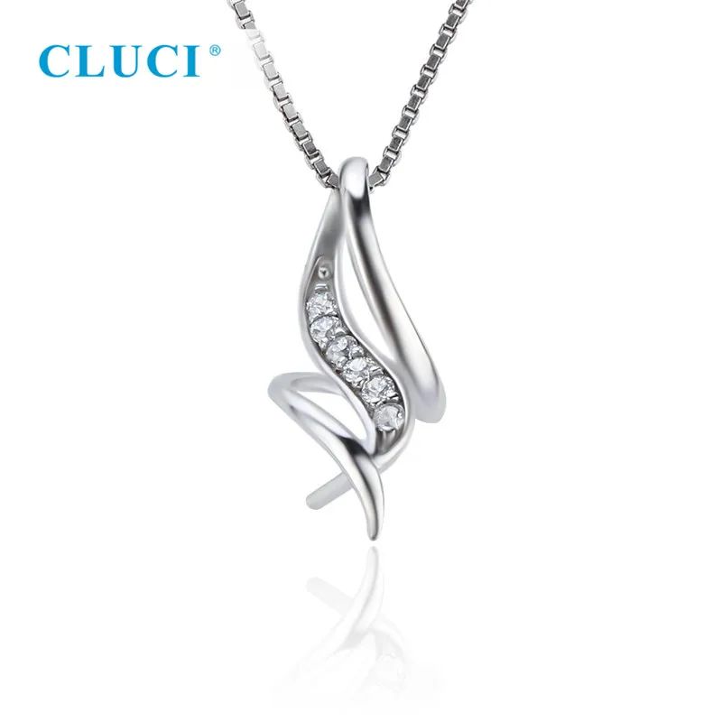 CLUCI Women Pearl Necklace Pendant Setting Real 925 Sterling Silver Charm Fit 6-8mm Round Bead DIY Fine Jewelry Making SP446SB