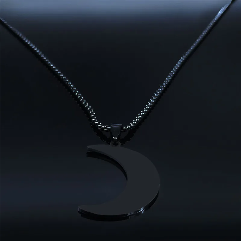 Fashion Witchcraft Moon Stainless Steel Statement Chain Necklace for Women Black Color Pendant Necklace Jewelry joyas N654S03