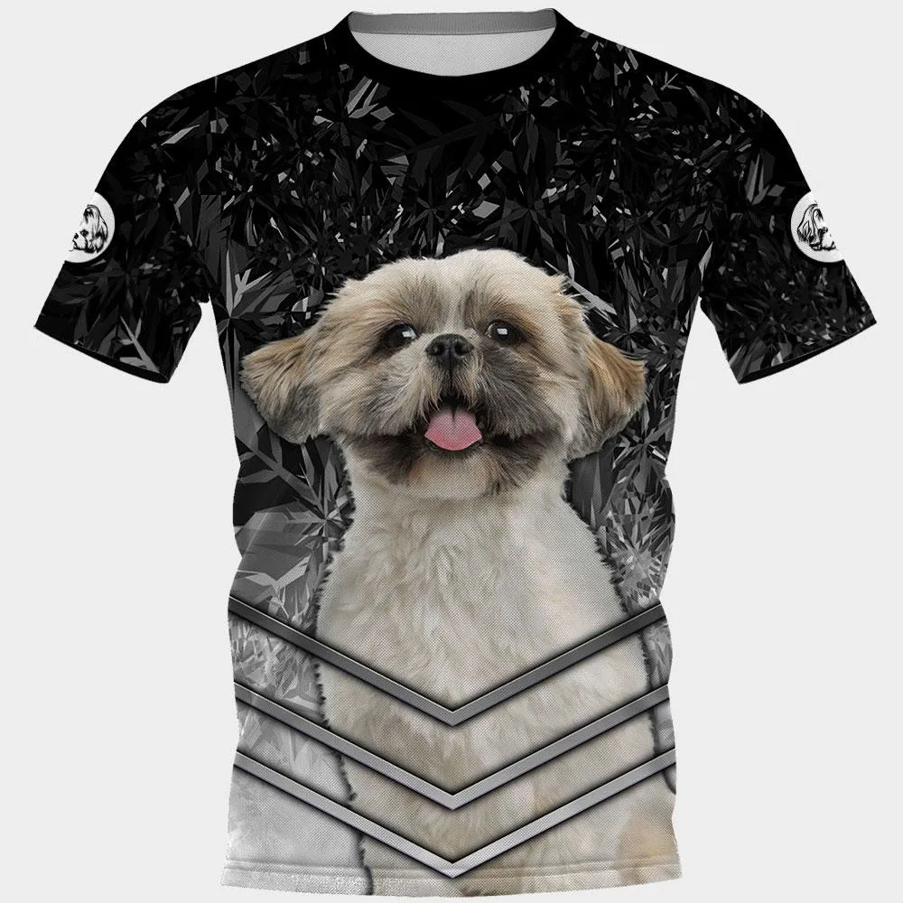 HX Animals T-shirts 3D Graphic Animals Kaleidoscope Dogs Shih Tzu Pullovers Tees Fashion Splicing Short Sleeve T-shirts