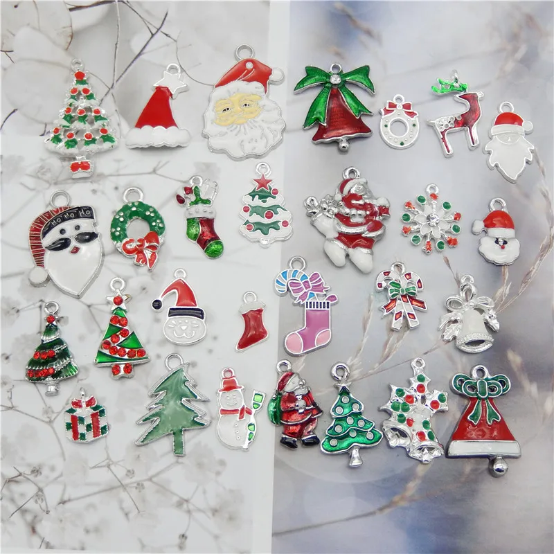 GraceAngie 10pcs Christmas Charms For Earrings Alloy Boot Snowman Moon Bells Tree Garland Elk Snowflake Pendants Lucky Jewelry