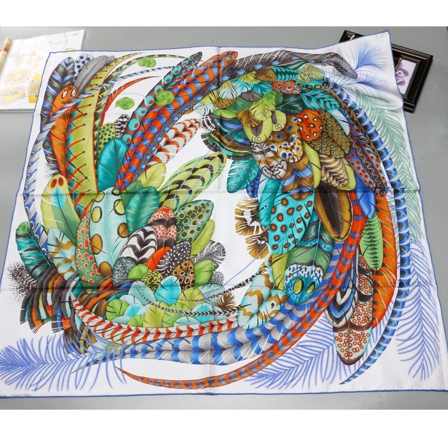 Feathers Print 100% Silk Scarf Shawl Wraps Foulard Square Fashion Clothing Accessories 35\