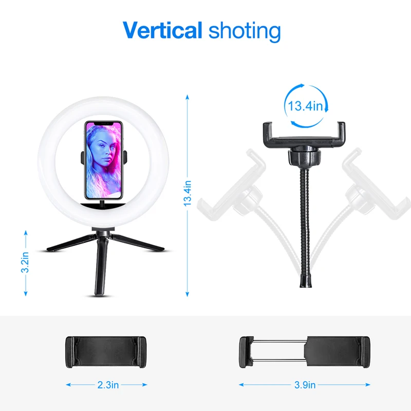 LED Lampu Cincin 10 "RGB Lampu Video dengan Tripod Berdiri Telepon RGB RingLight Perekaman Video Selfie Foto Bulat Mengisi Lampu Warna