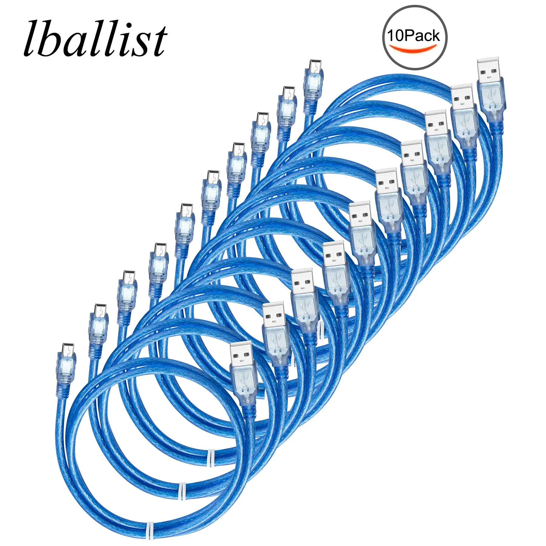 lballist Mini 5Pin USB Cable USB 2.0 Type A Male to Mini 5P Male Data Cable Dual Shielded 30cm 50cm 1m