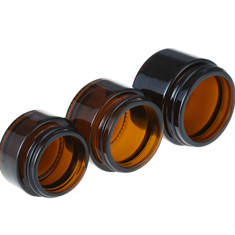 Amber Glass Cream Jars 5g 10g 15g 20g 30g 50g 100g Brown Cosmetic Jar Packaging Eye Cream Containers With Black Lid