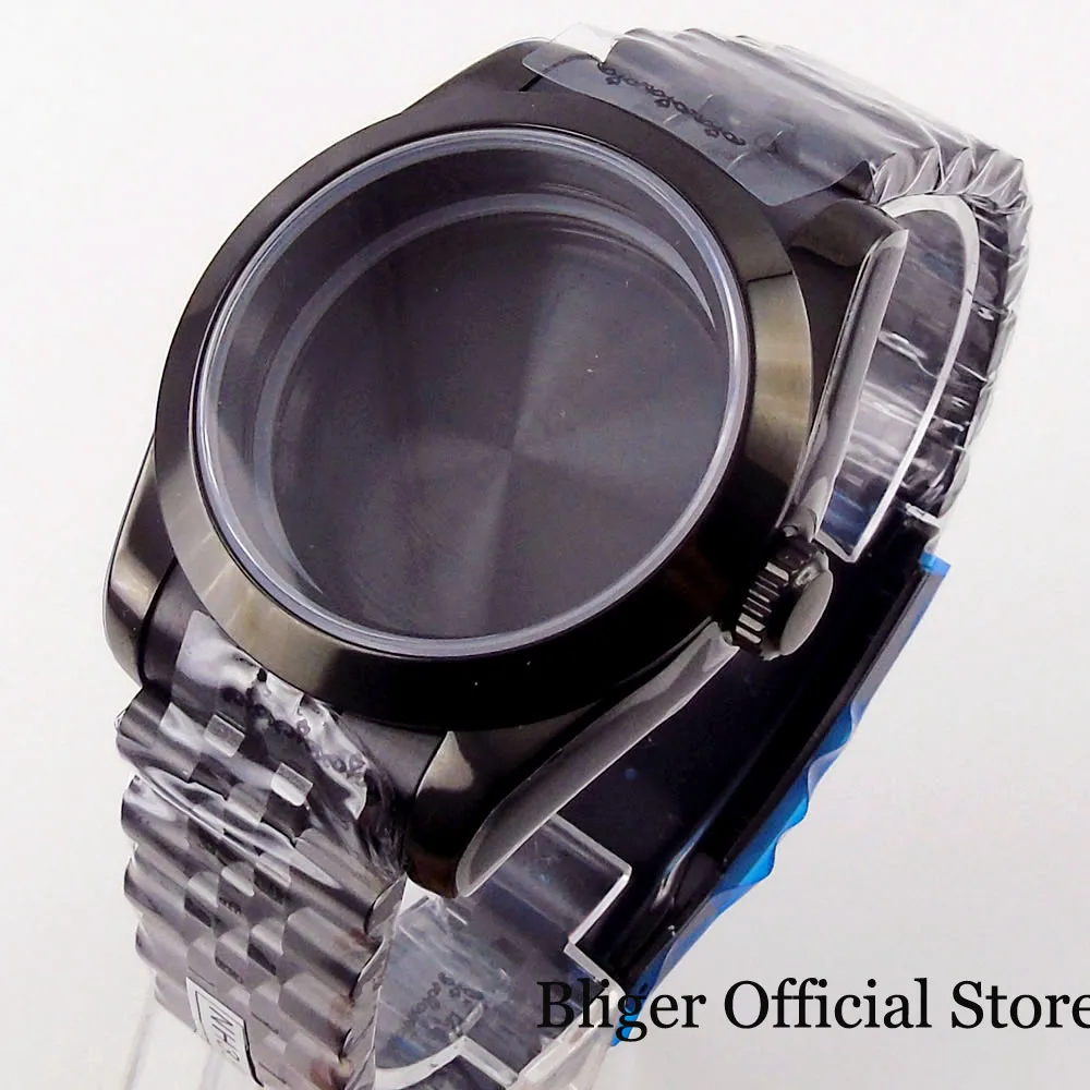 BLIGER Black PVD Plated Polished 36mm 39mm Watch Case fit NH35A NH36A MIYOTA 82 ETA2824 PT5000 Jubilee Band Flat Sapphire Glass